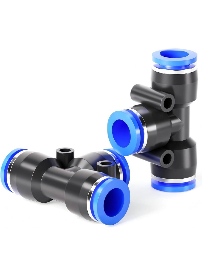 Pneumatic Blue Tee 3 Ways Tube Push to Connect Tube Quick Fittings Push Lock (Pack of 10) - Image 1